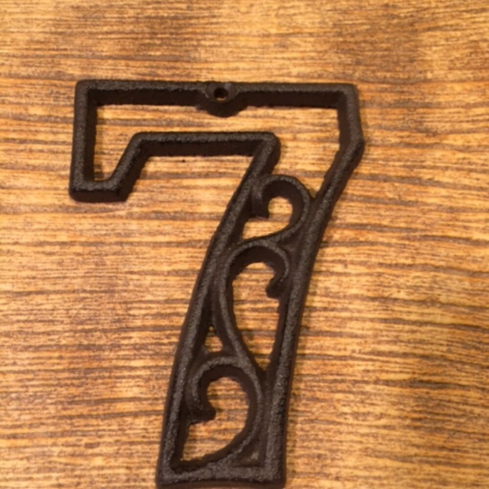 "7" (Seven) Address Number Ornate Cast Iron Filigree 4 5/8" tall 0184-0557-7